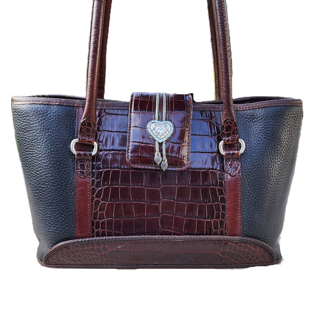 Vintage Brighton Leather Croc Embossed Tote Shoulder Bag - Picture 10 of 10